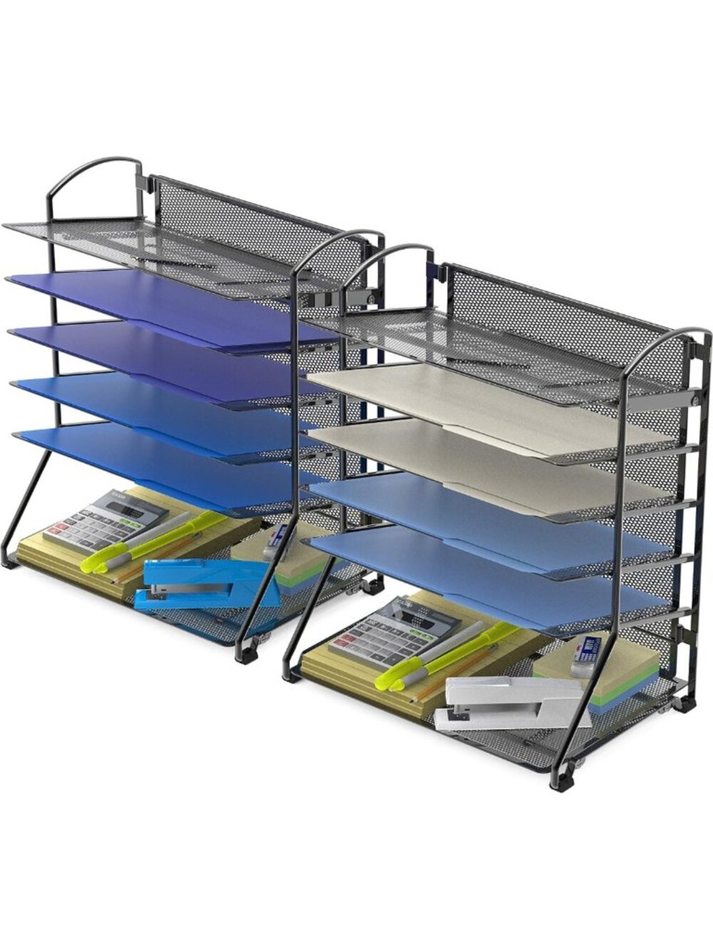 6-Tier Desk Organizer & Sliding Paper Tray Set - Stylish Black Office Storage